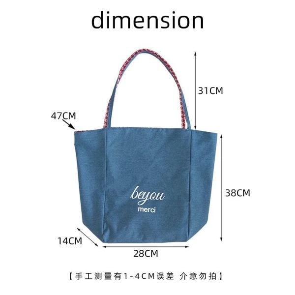  Túi tote 2 mặt BeYou Merci kẻ đỏ 