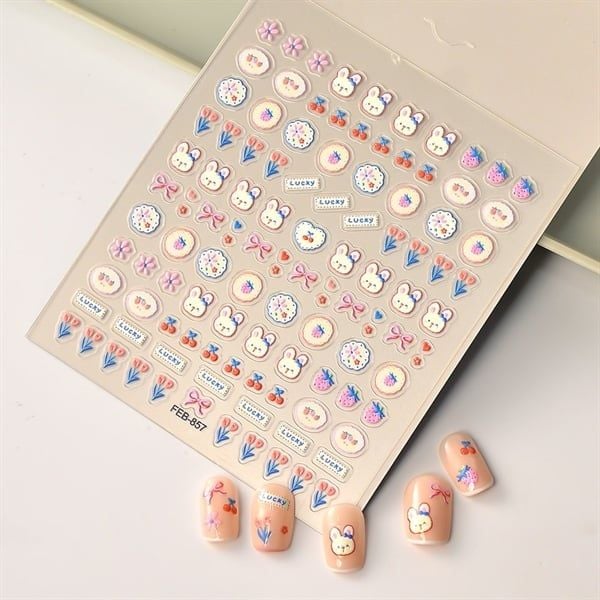  Sticker dán móng thỏ nơ cherry 857 