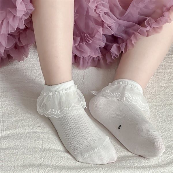  Tất Kid nhún ren gân dọc 