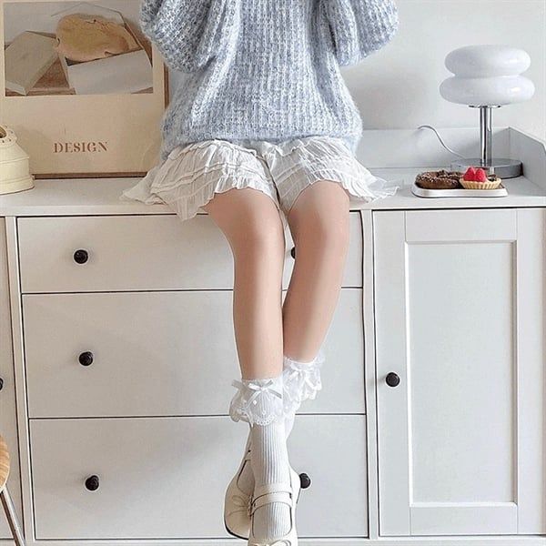  Tất Lolita cổ voan chấm bi 