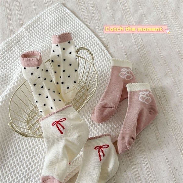  Tất Kid mặt lưới hồng nơ 