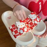  Dép Hello Kitty nổi kẻ caro đỏ 
