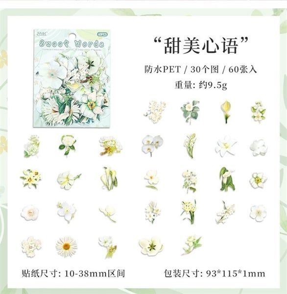  Sticker hoa lá ABC 60 miếng 