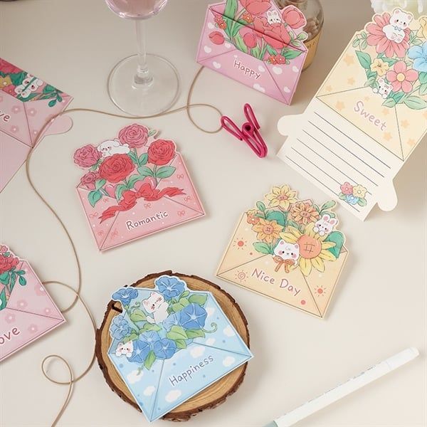  Thiệp gập gài thú hoa nhô lên 