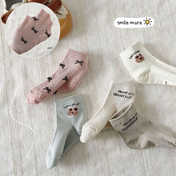  Tất Kid mặt lưới gấu chữ nơ 