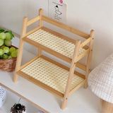  kệ gỗ 2 tầng lưới mây 
