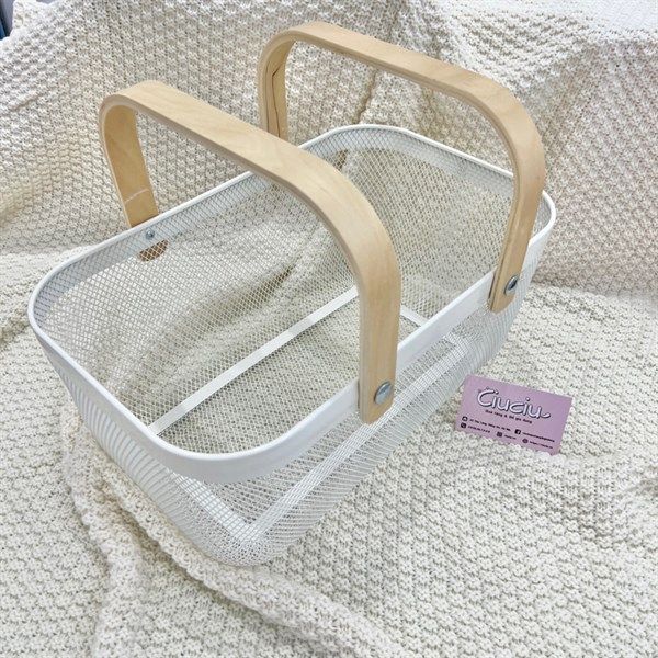  Giỏ sắt quai gỗ 40x25x18cm 