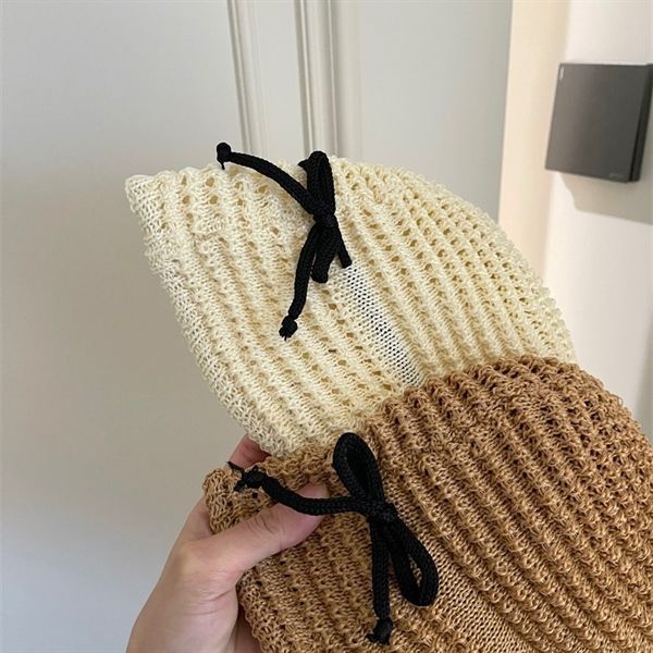  Mũ bucket vải mềm dây nơ đen 