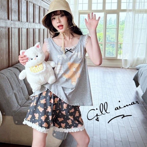  Bộ ngủ Gill Aimar ba lỗ gấu nơ 