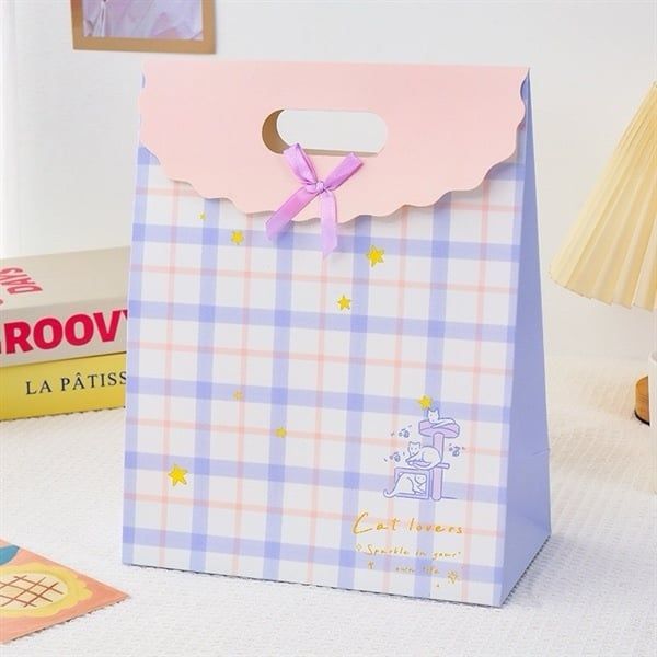  Túi quà gập miệng mèo caro 