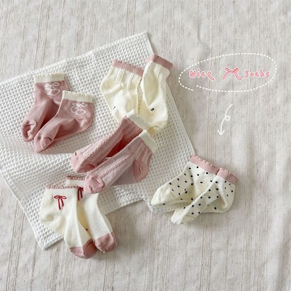  Tất Kid mặt lưới hồng nơ 