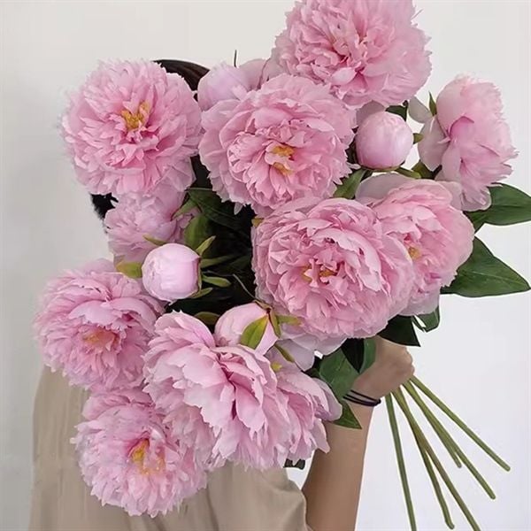  Hoa Mẫu Đơn lụa 2 hoa + 1 nụ 