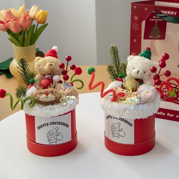  Cốc gấu bông Giáng Sinh 21x12cm + túi + đèn 