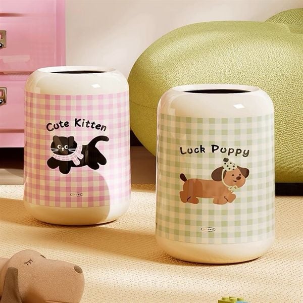  Thùng rác thú kẻ caro 12L 