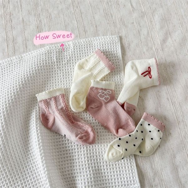  Tất Kid mặt lưới hồng nơ 