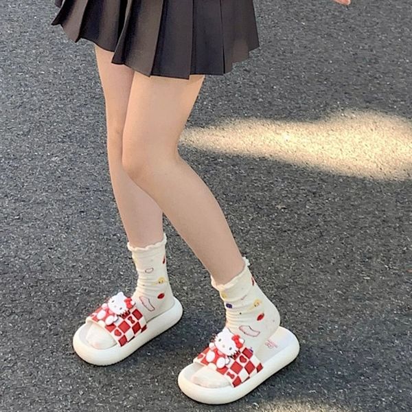  Dép Hello Kitty nổi kẻ caro đỏ 