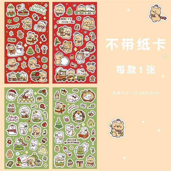  Sticker gấu thỏ Giáng Sinh 4 tờ 