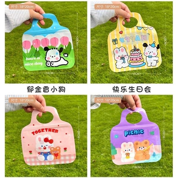  Túi zip quai xách thỏ cún 20x18cm 