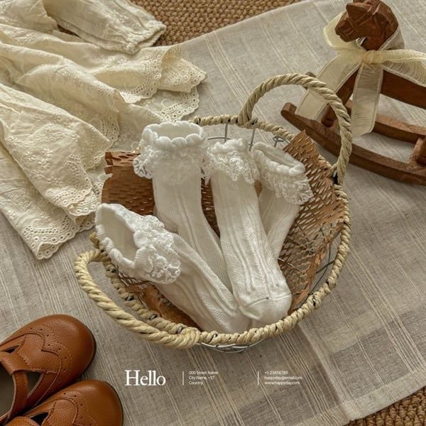  Tất Kid nhún ren gân trám 