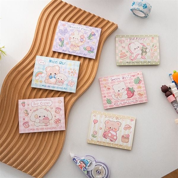  Thiệp gập bao thư thú dễ thương kẻ caro 