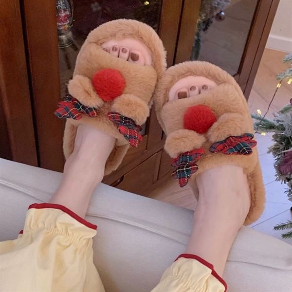  Dép lông hở mũi tuần lộc 