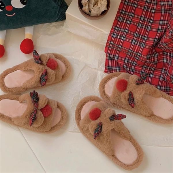  Dép lông hở mũi tuần lộc 