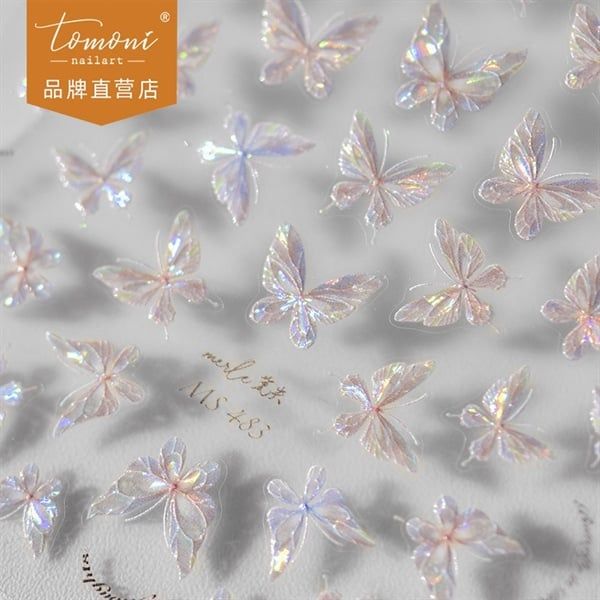  Sticker dán móng Tomoni bướm ánh nhũ 