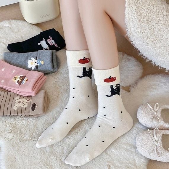  Tất cao cổ gập mép thú dễ thương 
