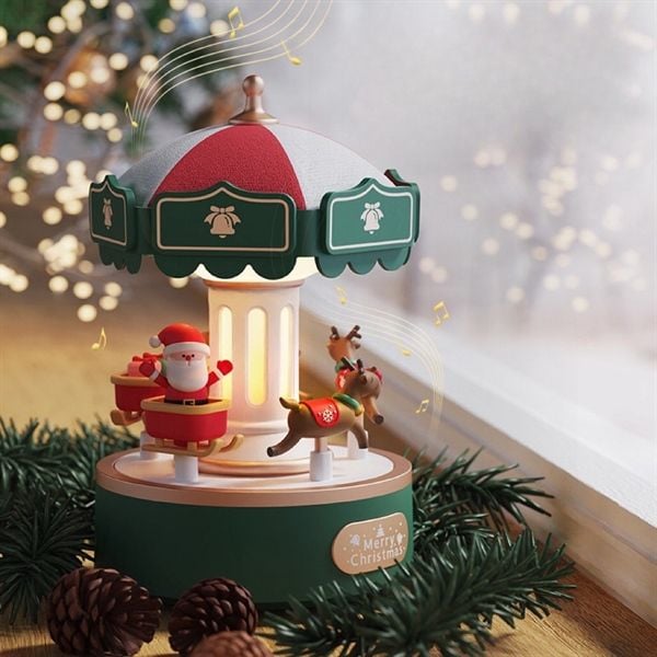  Đèn hộp nhạc Giáng Sinh vòng xoay tuần lộc 