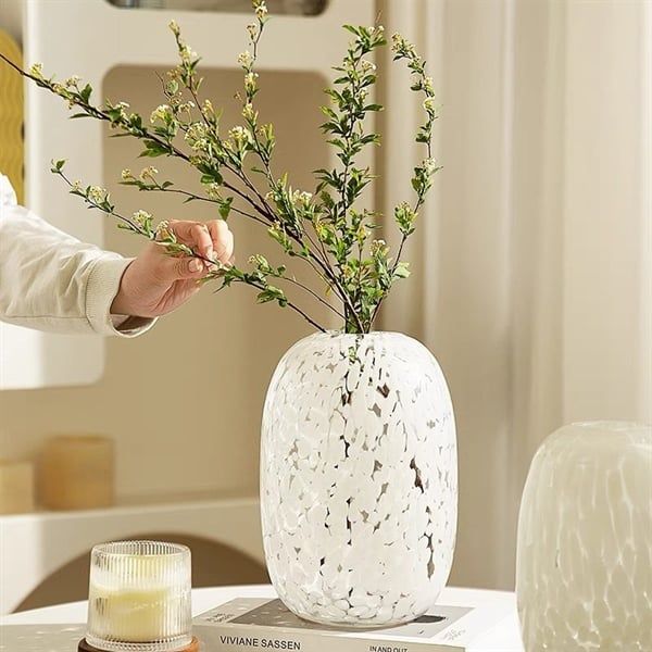  Lọ hoa thuỷ tinh bầu dục loang trắng 30cm 