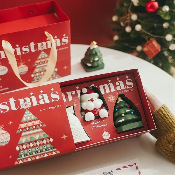  Set 3 nến thơm Giáng Sinh hộp quà đỏ 