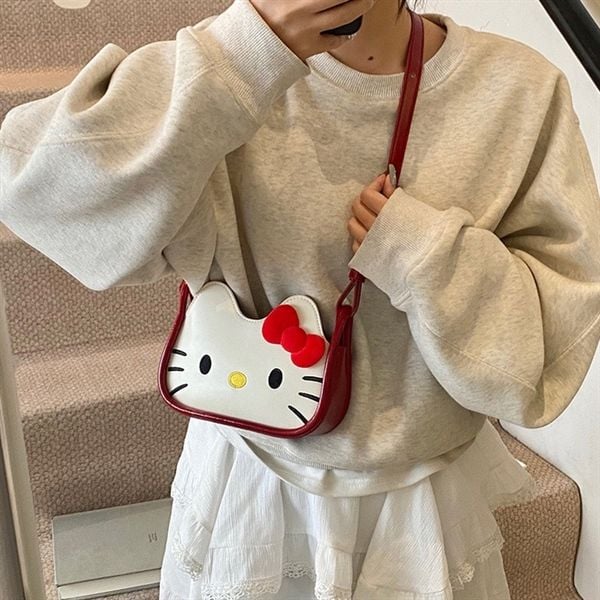  Túi da đeo chéo Hello Kitty tai nổi 