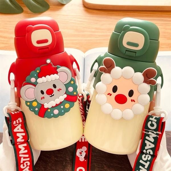  Bình Giáng Sinh mặt thú silicon 500ml 