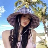  Mũ rộng vành mềm kẻ caro 