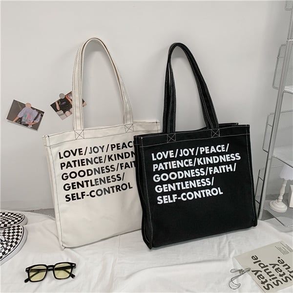  Túi tote slogan Love/Joy/Peace 39x36cm 