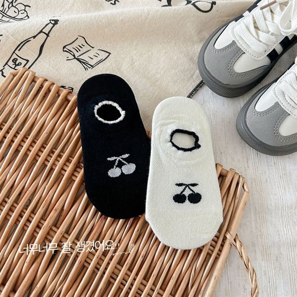  Tất Kid lười cherry trắng đen 