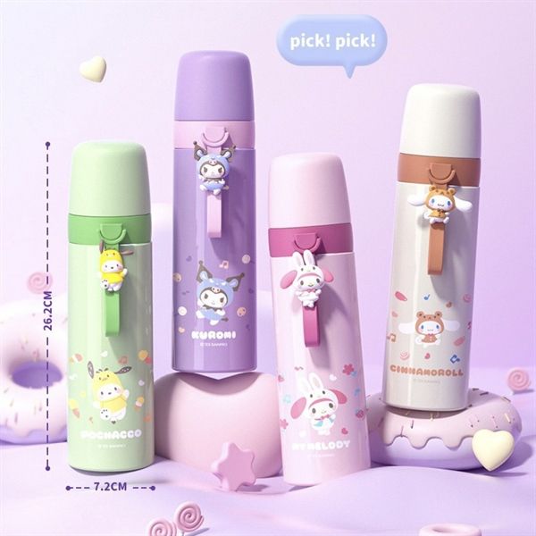  Bình giữ nhiệt quai silicon hình Sanrio 500ml 