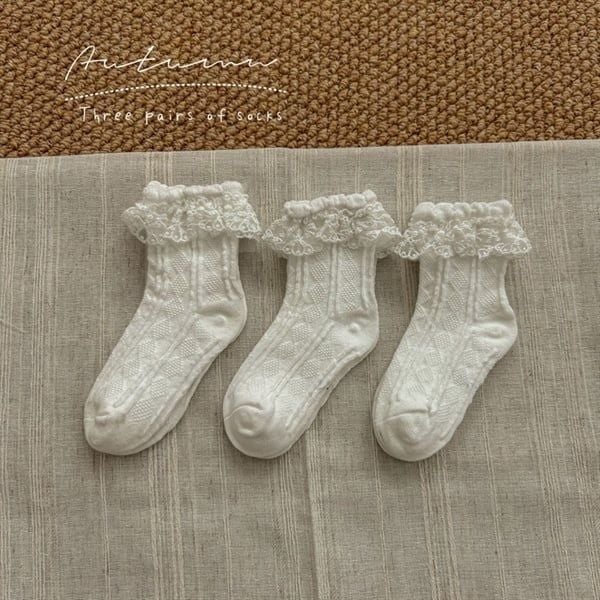  Tất Kid nhún ren gân trám 