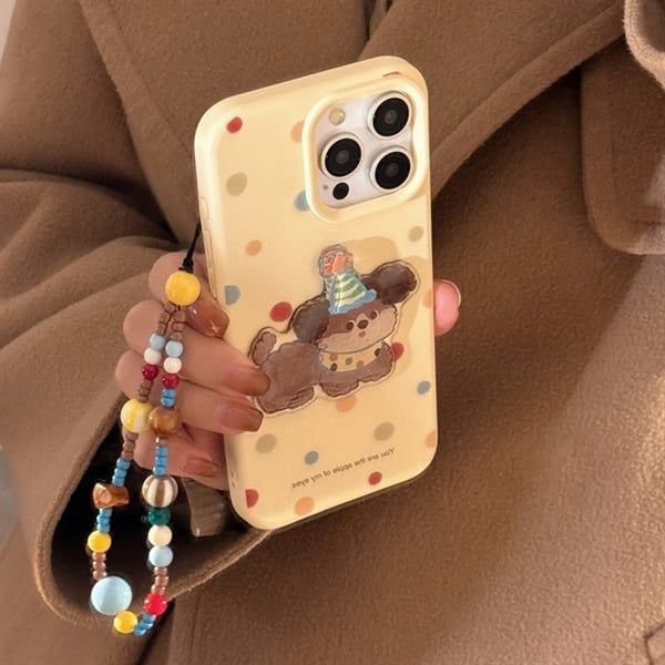  Ốp cún nổi mũ sinh nhật + dây charm 