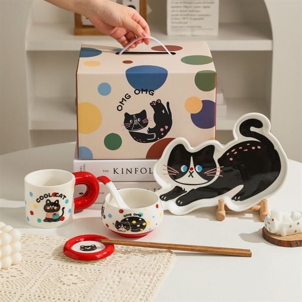  Set bát đĩa mèo đen 