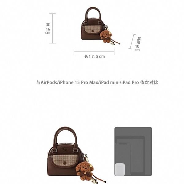  Túi Chio2nd vuông nắp caro charm cún bông 