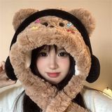  Mũ bông kiêm khăn quàng gấu bịt tai 