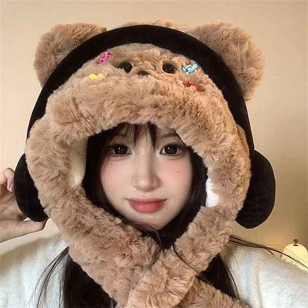  Mũ bông kiêm khăn quàng gấu bịt tai 