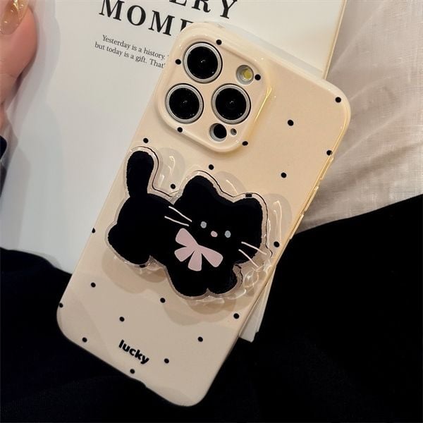  Ốp popsocket mèo đen chấm bi 
