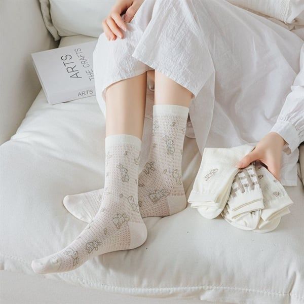  Tất PSA lưới thoáng tone trắng ghi 