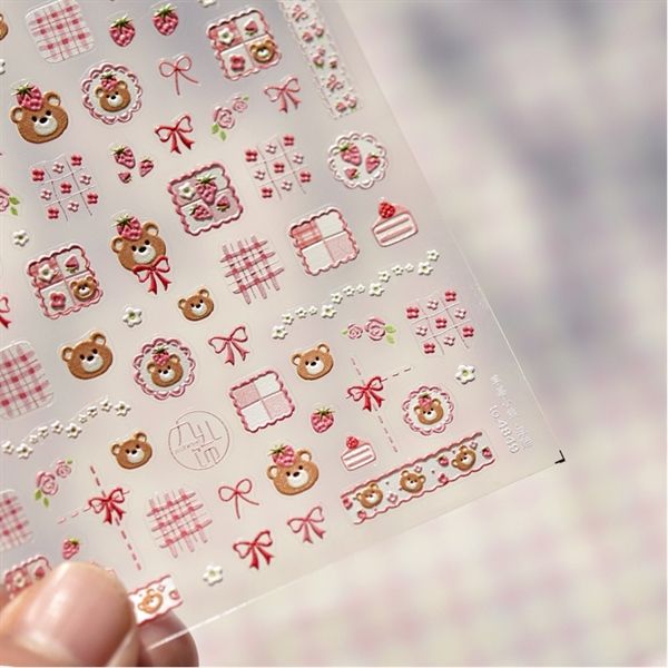  Sticker dán móng Tomoni gấu dâu 