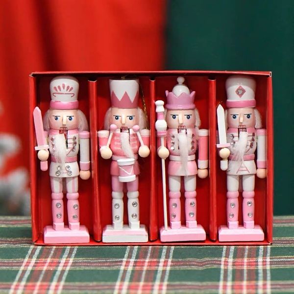  Người gỗ decor Giáng Sinh tone Hồng 12cm (set 4) 