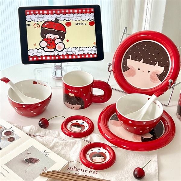  Set bát đĩa bé táo đỏ 