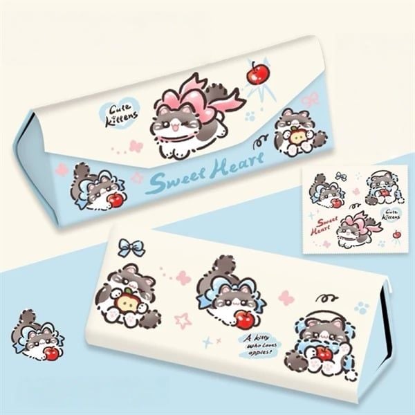  Hộp kính tam giác + lau kính mèo táo 