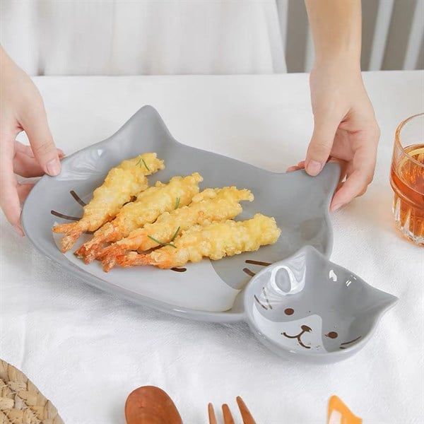 Đĩa sứ khay chấm Fuku Nyanko 28cm 